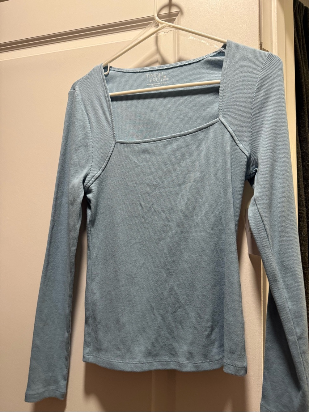 Time and Tru Pale Blue Square-Neck Long Sleeve Top